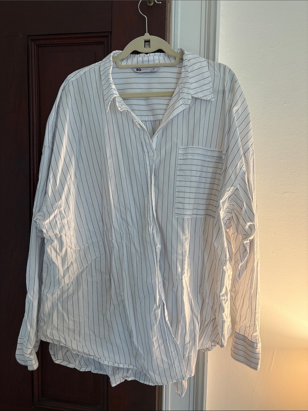 SO White Button-Up Shirt with Gray Pinstripes